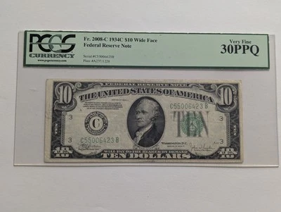 1934 C $10 Federal Reserve Note - PCGS Currency VF 30 PPQ ~Ten Wide ~ Fr. 2008-C - Image 1 of 4