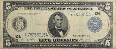 1914 $5 Federal Reserve Note San Francisco FR891A VF Uncertified - Image 1 of 2