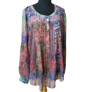 Daniel Rainn rosa lila bunt Patchwork Print Boho Langarm Bluse Top - Bild 1 von 13