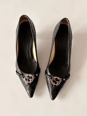 2000s Gucci black leather kitten heels interlocking GG logo y2k pumps 36 US 6 - Image 1 of 4