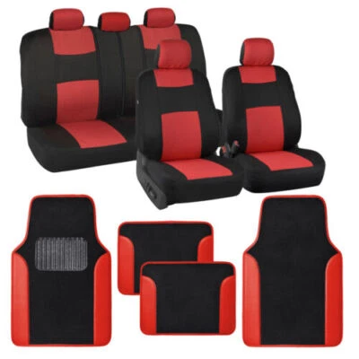 Juego completo de fundas de asiento de coche BDK PolyPro negras/rojas con piso de alfombra a juego M... Foto 1 de 4