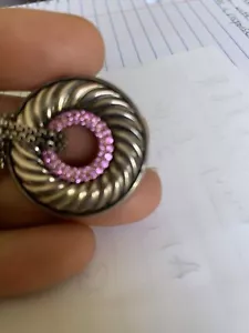 David Yurman pink sapphire Cable Donut Disk 925 Silver Diamonds Pendant Necklace - Picture 1 of 4