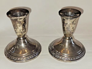 Vintage pair NATIONAL STERLING Weighted Silver Candle Stick Holders Set 4” - Picture 1 of 14