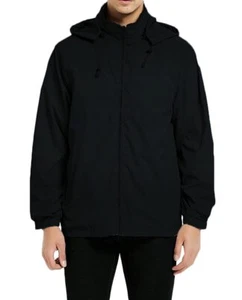 Mens Lightweight Windbreaker Waterproof Rain Jacket with Removable Hood Black... - Picture 1 of 6