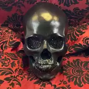 Halloween Goth großer Harz Totenkopf Deko Deko schwarz Glitzer Sparkle - Bild 1 von 5