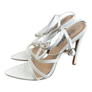 Boohoo Womens Tapered Square Toe Strappy Heel Ankle White Faux Croc Shoes 6 - Picture 1 of 10