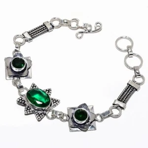 Chrome Diopside Gemstone 925 Sterling Silver Bracelet 7-8" t677 - Picture 1 of 5