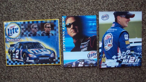 Lot of 3 diff - Kurt Busch & Rusty Wallace #2 " MILLER LITE " NASCAR POSTCARD Cover