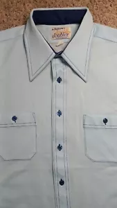 Vintage Arrow Doubler Herren Kurzarm Hemd Blau Perlenknöpfe Daggar Kragen - Bild 1 von 23