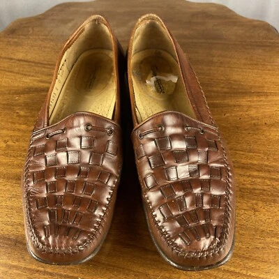 Mocasines Santoni Hombre Talla 10.5 Marrón Cuero Cesta Tejido Hecho en Italia Foto 1 de 4