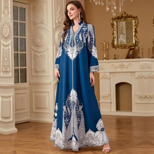 Mujeres Musulmanas Vestido Kaftan Estampado Abaya Maxi Islámico Dubai Bata Vestido de Fiesta Nuevo - Imagen 1 de 27