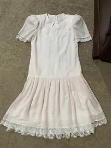 Vestido de Colección Gunne Saxo Jessica McClintock Rosa Pálido Gota Cintura Blanco Encaje - Imagen 1 de 8