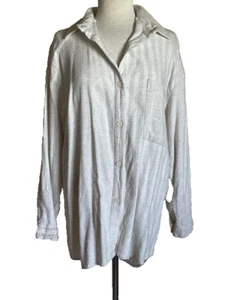 Z Leinenmischung hell gestreift Übergröße Shirt Top Tasche Manschetten Langarm Gr. Betriebssystem - Bild 1 von 6