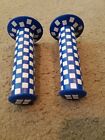 NEW BLUE AND WHITE OLD SCHOOL BMX CHECKERED BICYCLE GRIPS 