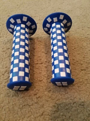 NEW BLUE AND WHITE OLD SCHOOL BMX CHECKERED BICYCLE GRIPS  - Image 1 of 4