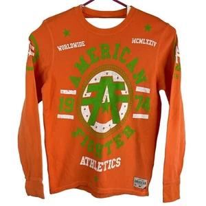 American Fighter Shirt Mens Size M Orange Waffle Knit Pullover Long Sleeve $70 - Picture 1 of 6