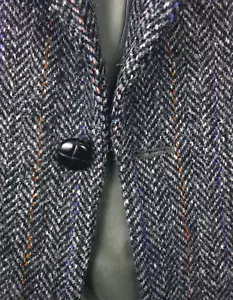 Tweed Herringbone 38R Wool Sport Coat Gray w/ Purple & Green Striped - Picture 1 of 8