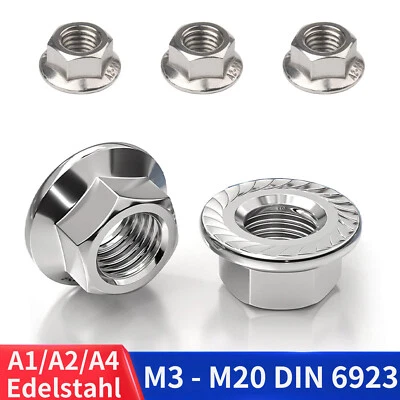 Sperrzahnmutter Edelstahl M3 M4 M5 M6 M8 M10 - M20 A2/A4 DIN 6923 Flanschmutter - Bild 1 von 4