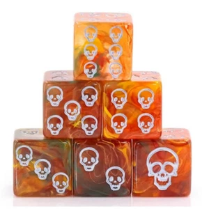NEW Dice Set of 6 D6 (16mm) - Orange SKULL dice . Pips are replaced with SKULLS - Picture 1 of 2