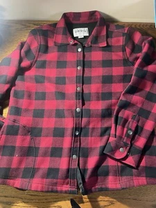 Women's Orvis red/blk buffalo plaid fleece flannel, snap, long slv, pockets, L - Picture 1 of 10