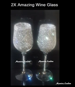 X2 SET atemberaubende funkelnde zerkleinerte Diamant Silber Glitzer Kanister Weinglas Tassen - Bild 1 von 3