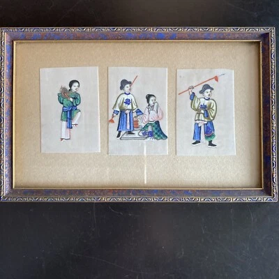 中国第三组古董带框米饭纸画 — 第 1/4 张图片