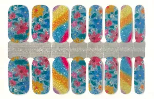 Spring Sparkle Floral Nail Polish Strips / Nail Wraps / Nail Stickers - Picture 1 of 1