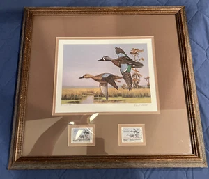 1989 David Noll signiert Dual Ducks unbegrenzter Druck und Briefmarken gerahmt 6205/20500 - Bild 1 von 11