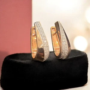 Classy 0.60 ctw Round Brilliant Cut Natural Diamonds Hoop Earrings 14K Rose Gold - Picture 1 of 14