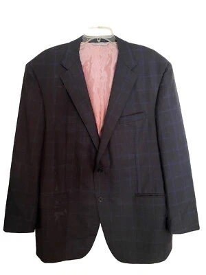 Samuelsohn 48R 2 Button Sport Coat Jacket Gray Navy Windowpane Super 140s Wool - Image 1 of 4