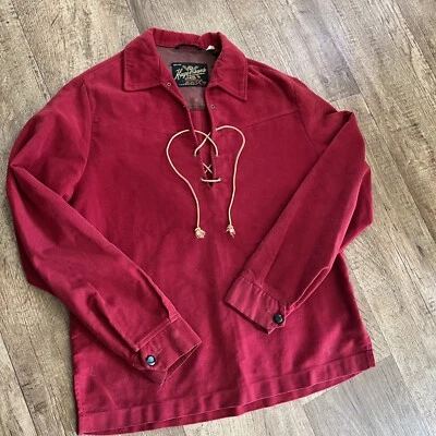 Vintage 70s Hague Suede By Ray Marshall Lace Up Shirt Size M~Holland Retro Red - Image 1 of 4