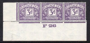 1924 3d VIOLET KGV WMK MOUNTED MINT CONTROL (F26) STRIP OF THREE. SG D14 - Picture 1 of 1