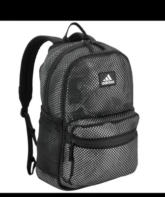 adidas Hermosa Mesh Backpack, See-Through Transparent Clear Festival Bag, Black - Image 1 of 4