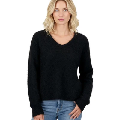 Suéter H&M Para Mujer Cuello en V Peludo Lana Mohair Manga Larga Negro Talla Pequeña Foto 1 de 4