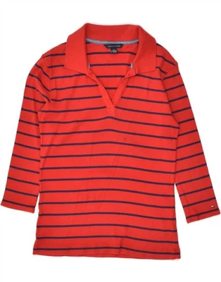 TOMMY HILFIGER Girls Long Sleeve Polo Shirt 12-13 Years Small Red Striped AW27 - Image 1 of 3