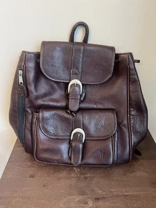 VTG FRYE Brown Leather Large Backpack And Attached Chain Purse Distressed - Picture 1 of 13