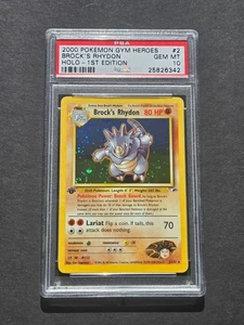 Pokemon PSA 10 1ST EDITION GYM HEROES BROCK'S RHYDON 2/132 - GEM MINT - Picture 1 of 2