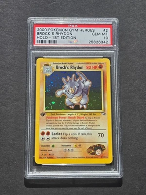 Pokemon PSA 10 1ST EDITION GYM HEROES BROCK'S RHYDON 2/132 - GEM MINT - Image 1 of 2