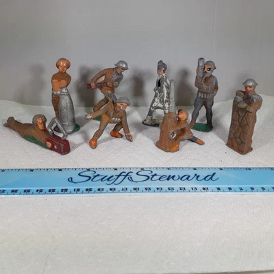 Lote De 8 Figuras De Colección Barclay Manoil Primera Guerra Mundial Juguete De Metal Soldado Plomo Fundido Ejército Foto 1 de 4