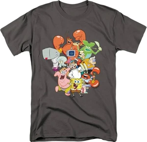 SpongeBob Schwammkopf TV Serie The Whole Gang Collage grau T-Shirt NEU UNGETRAGEN - Bild 1 von 1