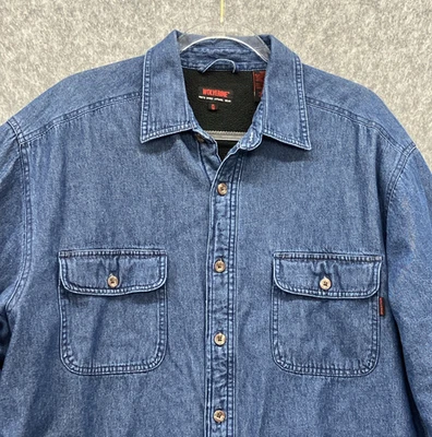 Wolverine Denim Fleece Lined Button Front Shirt Shacket Mens XL Blue Chore Barn - Image 1 of 4