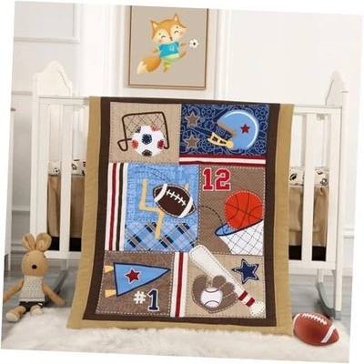  Sportsding Set Boys 3PCs Mini Crib Comforter Set Mini Crib Bed Brown - Image 1 of 4
