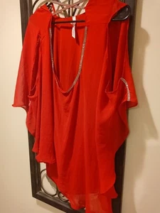Red Chiffon Rinestone Cold Shoulder Irregular Hem Ultra Slimming Blouse 3X Sexy! - Picture 1 of 11
