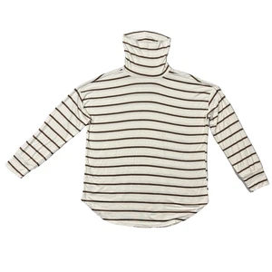 LOFT Outlet Large Turtleneck Ivory Brown Striped Long Sleeve Rayon Spandex - Picture 1 of 24