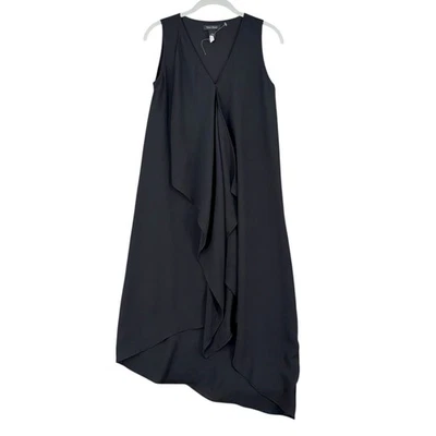 White House Black Market Black Sleeveless Asymmetrical Drape Midi Dress Size 00 - Image 1 of 4