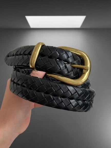 Cinturón Coach Trenzado Vintage ‎ Cuero NEGRO Hebilla de Latón Sólido Foto 1 de 4