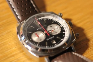 Accurist 7367 Retro Racer 40mm Chronograph Black Dial Watch Miyota OS21 Quartz - Picture 1 of 17