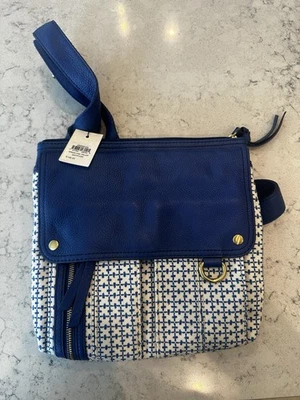 Cartera Fossil Morgan Traveler Bolso Mensajero Cuero Azul y Blanco Bandolera Hobo Foto 1 de 4