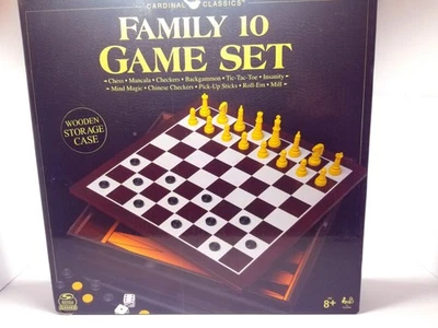 Cardinal Family 10 Games Set Chess Checkers & More Wood Storage Case Used Great  - Image 1 of 4