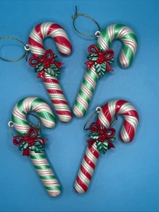 Vintage Green and Red Candy Cane Plastic Ornament Set of 4 - Picture 1 of 11